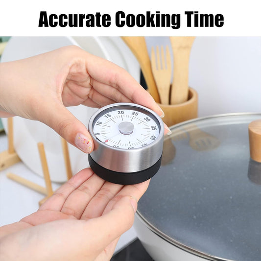 Mechanical Kitchen Timer - Magnetic, Visual, Stainless Steel - No Battery Required