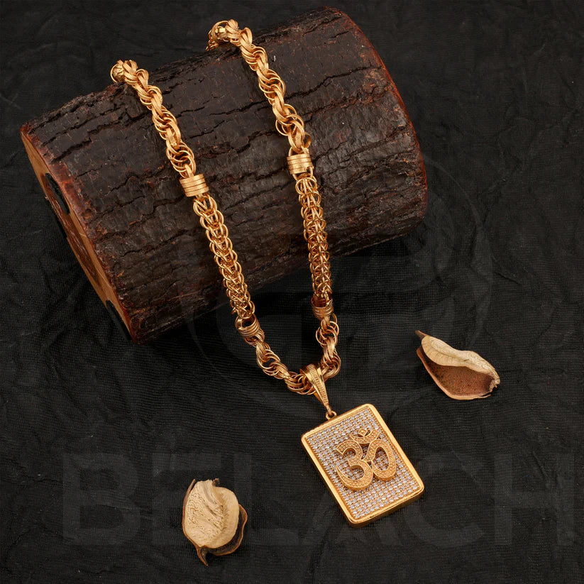 Omkara Diamond studded Gold Pendant with Chain