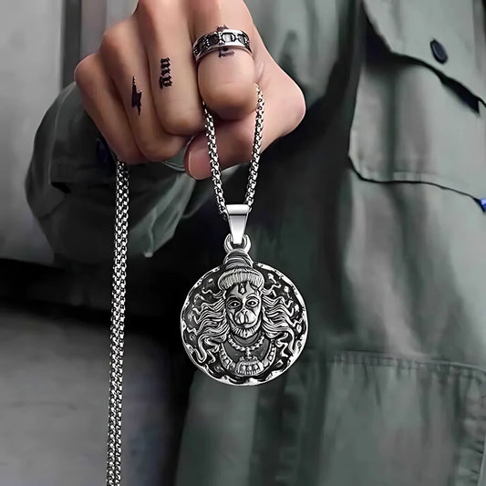 Hanuman Ji Face Locket With Silver Plated Chain