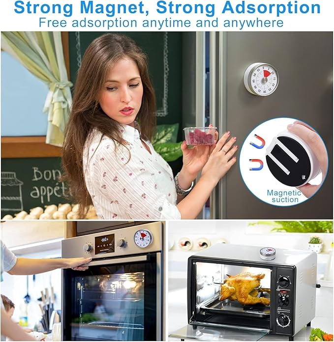 Mechanical Kitchen Timer - Magnetic, Visual, Stainless Steel - No Battery Required