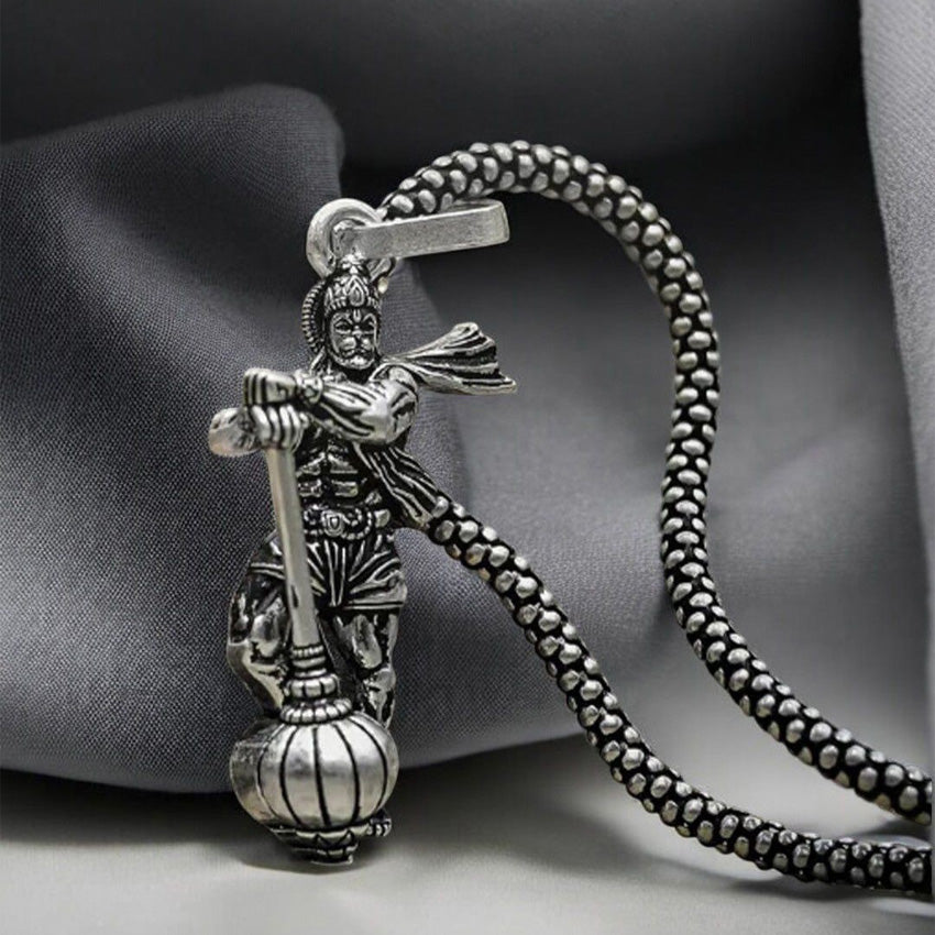 Hanumanji With Gada Necklace - Silver Plated