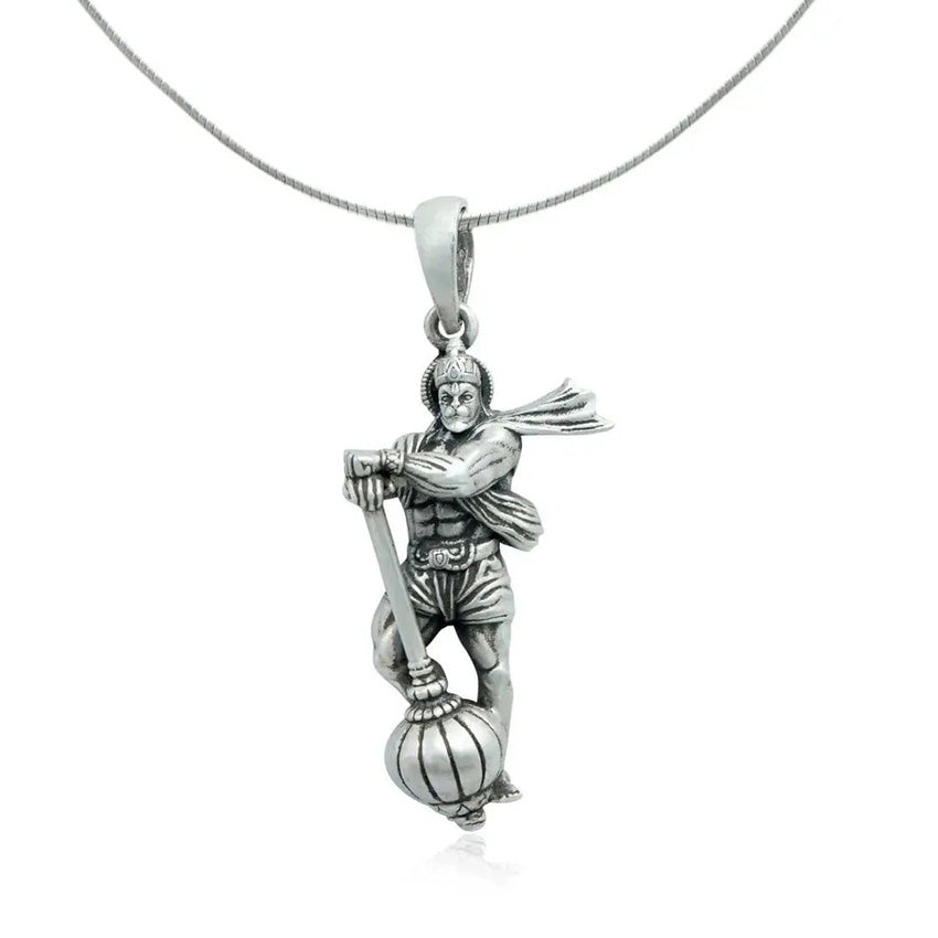 Hanumanji With Gada Necklace - Silver Plated