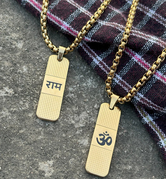 Premium Gold-Polish Om and Ram necklace ( Buy 1 Get 1 Free )