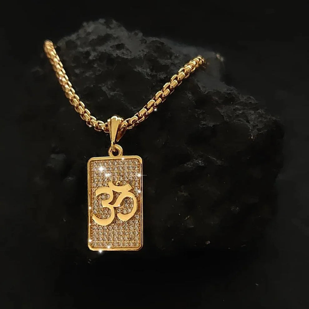 Omkara Diamond studded Gold Pendant with Chain