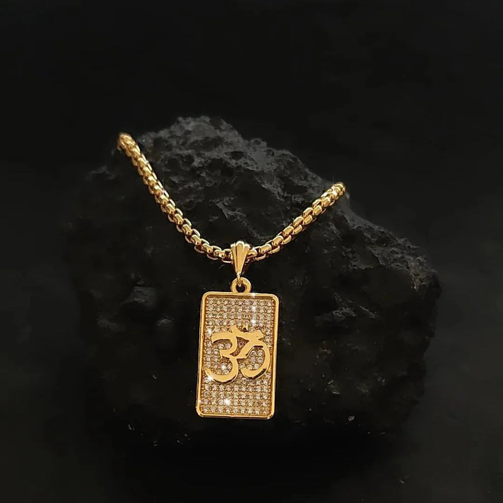 Omkara Diamond studded Gold Pendant with Chain