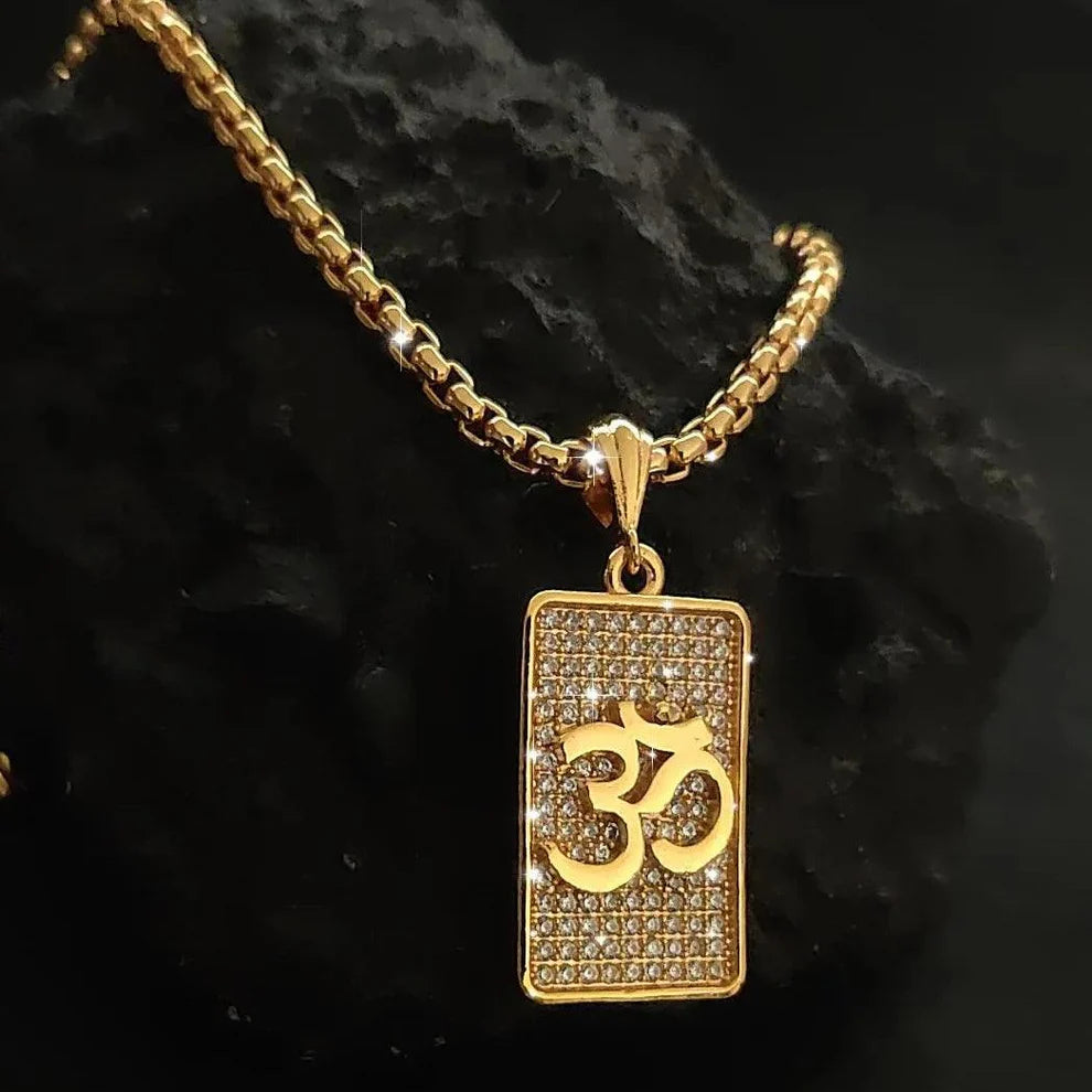 Omkara Diamond studded Gold Pendant with Chain