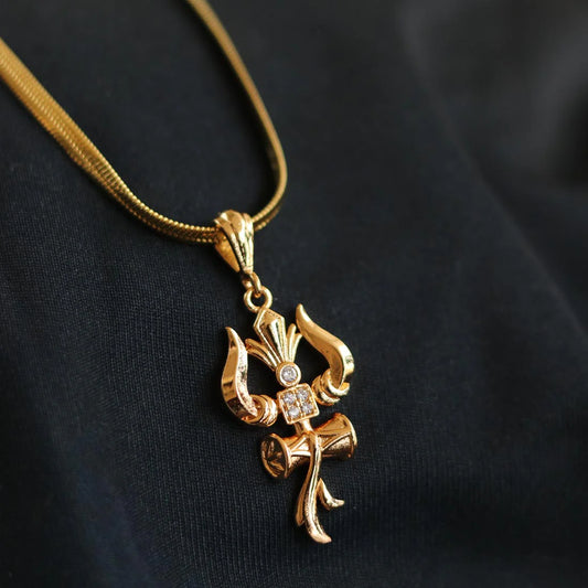 Premium Trishul Om and Damru Pendant with Chain