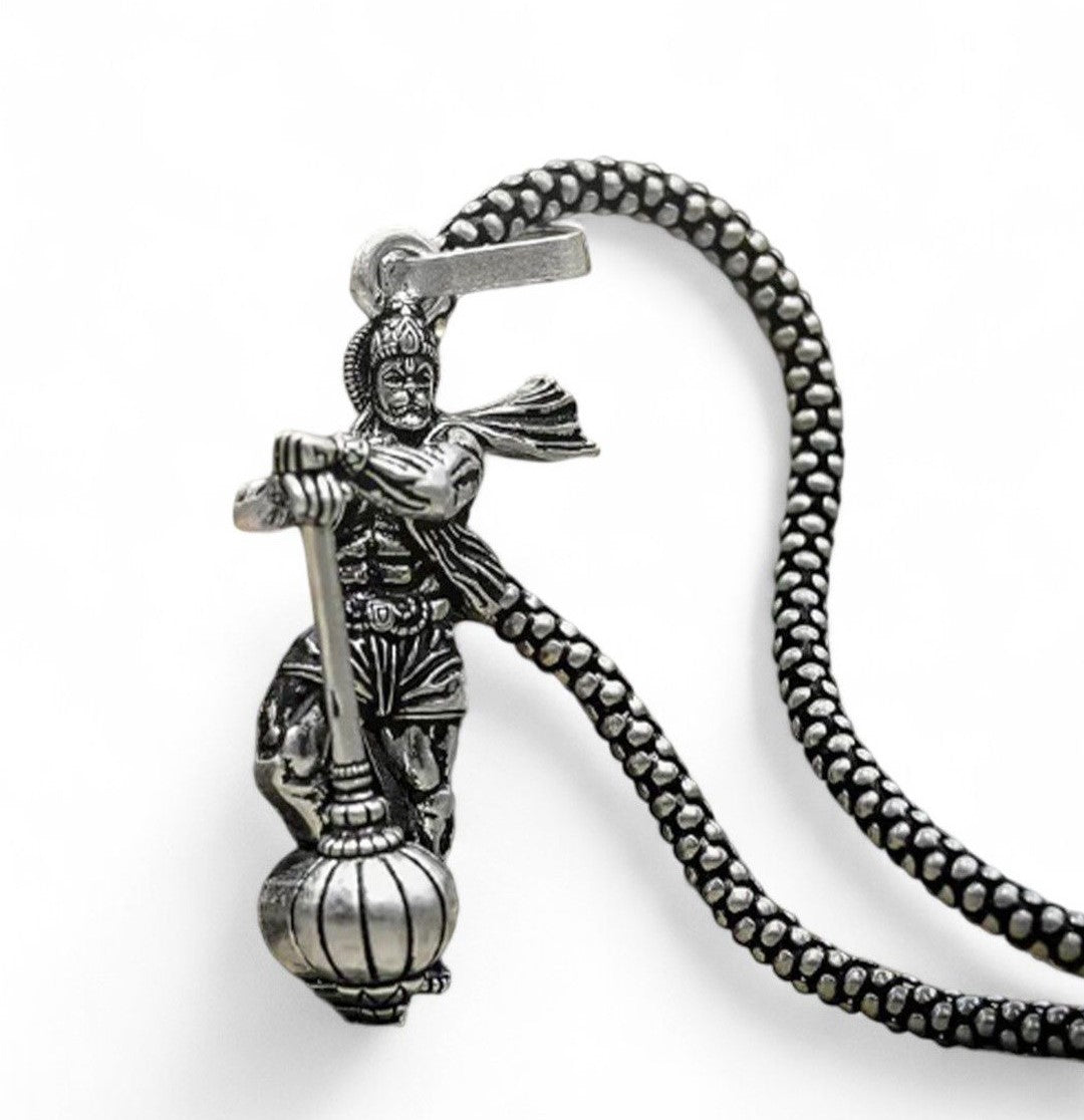 Hanumanji With Gada Necklace - Silver Plated