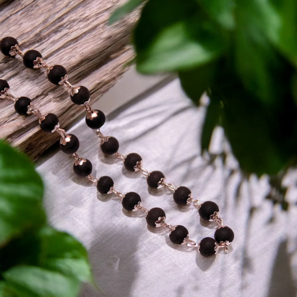 Karungali Malai Silver Cap Necklace